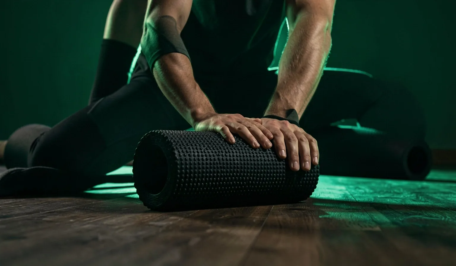 Athlete cooling down with a foam roller after training
