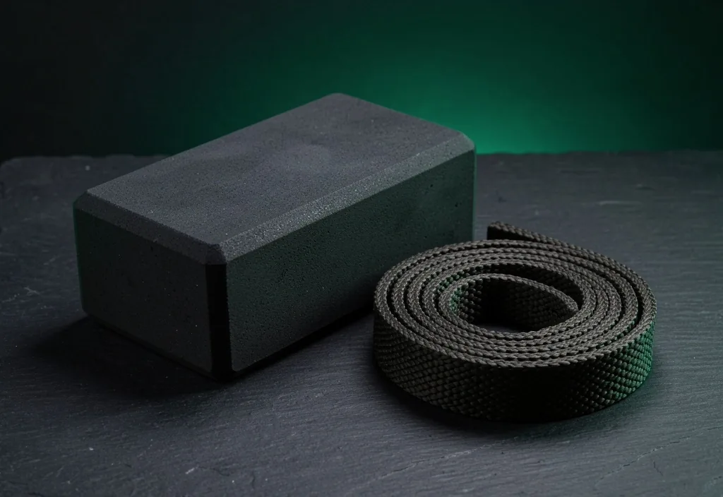 Yoga block and stretching strap